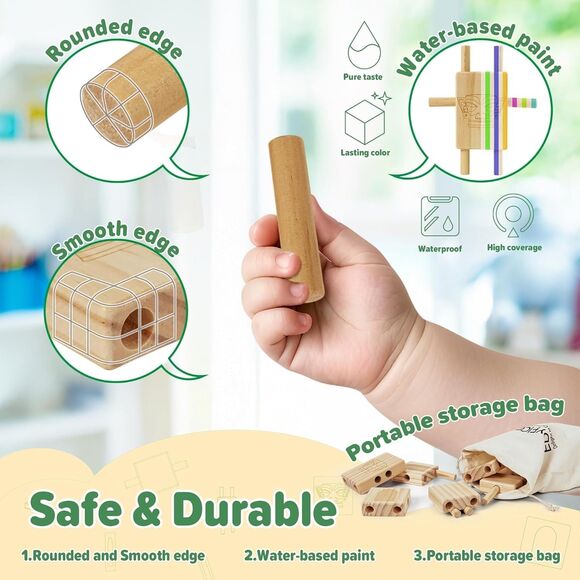 Wooden Blocks for Kids 44pcs STEM Montessori Blocks Loose Flexible Connections - Picture 6 of 15